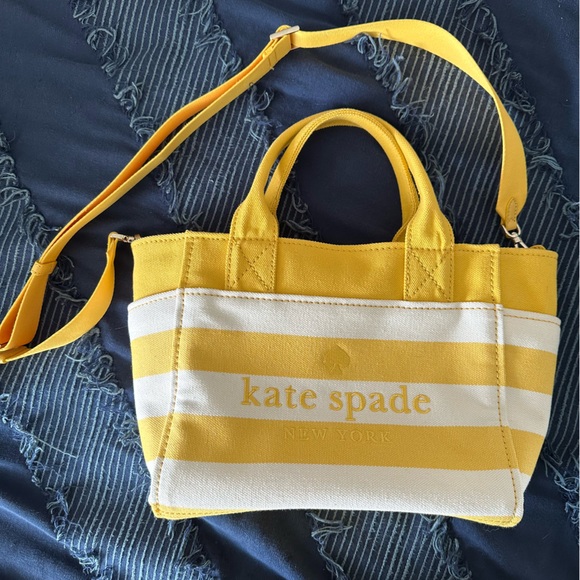 kate spade jett small tote yellow stripes canvas - Picture 2 of 9